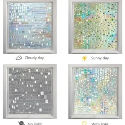 Stained Glass Window Film PVC Frosted Static Cling Rainbow Privacy Glass Film Window Privacy Sticker,Window Privacy Film Stained Glass Rainbow Clings Window Tinting Film for Home Bathroom