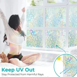 Stained Glass Window Film PVC Frosted Static Cling Rainbow Privacy Glass Film Window Privacy Sticker,Window Privacy Film Stained Glass Rainbow Clings Window Tinting Film for Home Bathroom