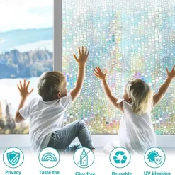 Stained Glass Window Film PVC Frosted Static Cling Rainbow Privacy Glass Film Window Privacy Sticker,Window Privacy Film Stained Glass Rainbow Clings Window Tinting Film for Home Bathroom