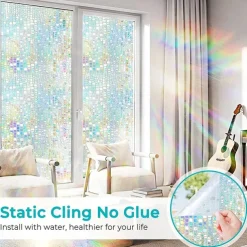 Stained Glass Window Film PVC Frosted Static Cling Rainbow Privacy Glass Film Window Privacy Sticker,Window Privacy Film Stained Glass Rainbow Clings Window Tinting Film for Home Bathroom