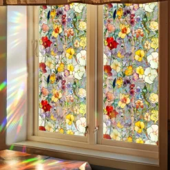 Stained Glass Window Slim Patch PVC Double sided Colored Plant and Flower Removable Window Patch