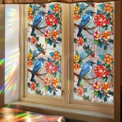 Stained Glass Window Slim Patch PVC Double sided Colored Plant and Flower Removable Window Patch