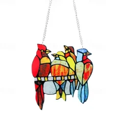 Stained Window Hangings, Decorative 9 Birds on a Wire Stained Glass, Handcraft Stained Window Panel, Gift Idea for Birthday, Easter, Christmas or Any Occasions