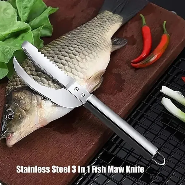 Stainless Steel 3 In 1 Fish Scale Knife, Cut/Scrape/Dig Maw Knife Scale Scraper, Sawtooth Peelers, Scraping Boning Filleting