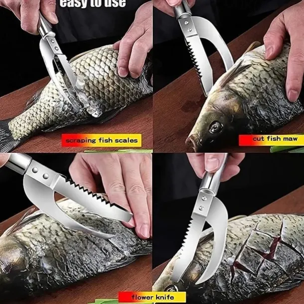 Stainless Steel 3 In 1 Fish Scale Knife, Cut/Scrape/Dig Maw Knife Scale Scraper, Sawtooth Peelers, Scraping Boning Filleting