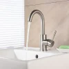 Stainless Steel Bathroom Sink Faucet Brushed Bath Taps Single Handle One Hole Adjustable Cold and Hot Water