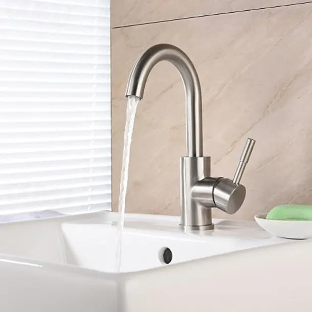 Stainless Steel Bathroom Sink Faucet Brushed Bath Taps Single Handle One Hole Adjustable Cold and Hot Water