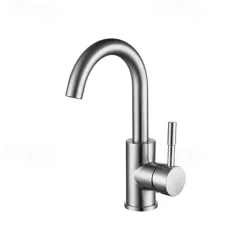 Stainless Steel Bathroom Sink Faucet Brushed Bath Taps Single Handle One Hole Adjustable Cold and Hot Water