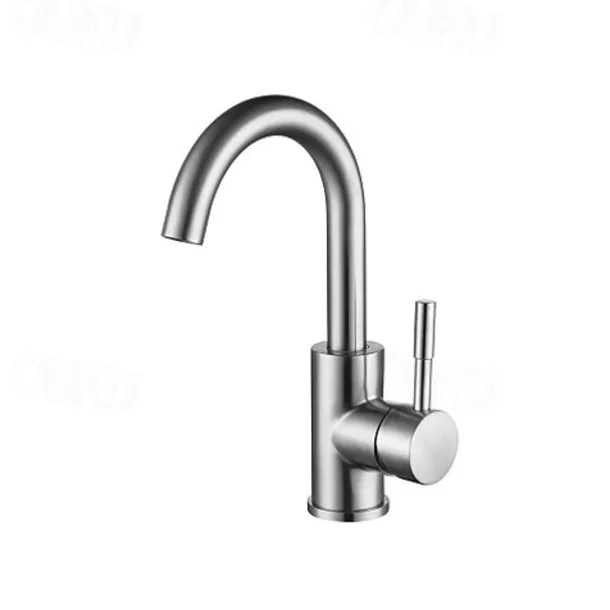 Stainless Steel Bathroom Sink Faucet Brushed Bath Taps Single Handle One Hole Adjustable Cold and Hot Water