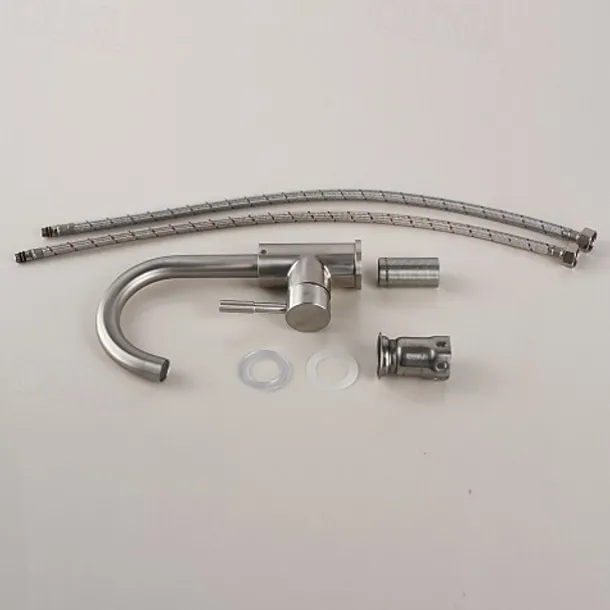 Stainless Steel Bathroom Sink Faucet Brushed Bath Taps Single Handle One Hole Adjustable Cold and Hot Water