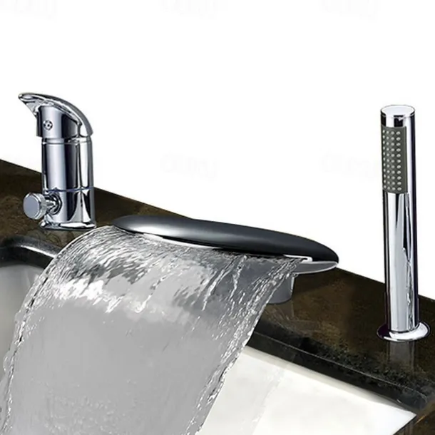 Stainless Steel Bathtub Faucet,Roman Tub Contemporary Chrome Single Handle Three Holes Bath Shower Mixer Taps with Hot and Cold Switch and Ceramic Valve