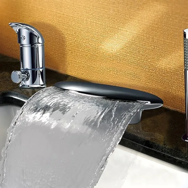 Stainless Steel Bathtub Faucet,Roman Tub Contemporary Chrome Single Handle Three Holes Bath Shower Mixer Taps with Hot and Cold Switch and Ceramic Valve