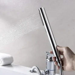 Stainless Steel Bathtub Faucet,Roman Tub Contemporary Chrome Single Handle Three Holes Bath Shower Mixer Taps with Hot and Cold Switch and Ceramic Valve