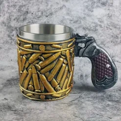 Stainless Steel Bullet Pattern Beer Mug, Steel Bullet Coffee Mugs Pistol Shape Handle Coffee Mug for Boyfriend, Father, Chritmas Xmas Gift