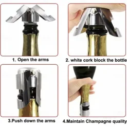 Stainless Steel Champagne Bottle Stopper Vacuum Sealed Sparkling Champagne Wine Bottle Saver Stopper Cap Bottle Opener Bar Tool Portable Stainless Latches Champagne Sparkling Wine Bottle Stopper