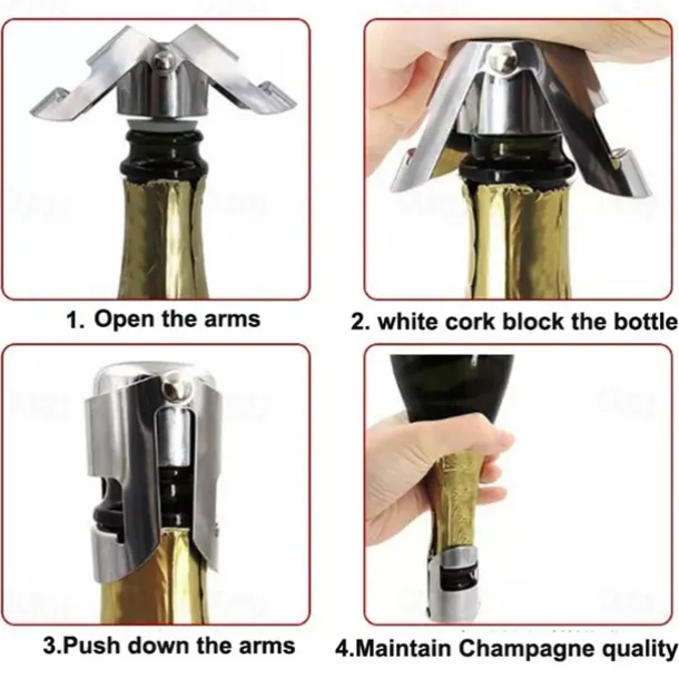 Stainless Steel Champagne Bottle Stopper Vacuum Sealed Sparkling Champagne Wine Bottle Saver Stopper Cap Bottle Opener Bar Tool Portable Stainless Latches Champagne Sparkling Wine Bottle Stopper