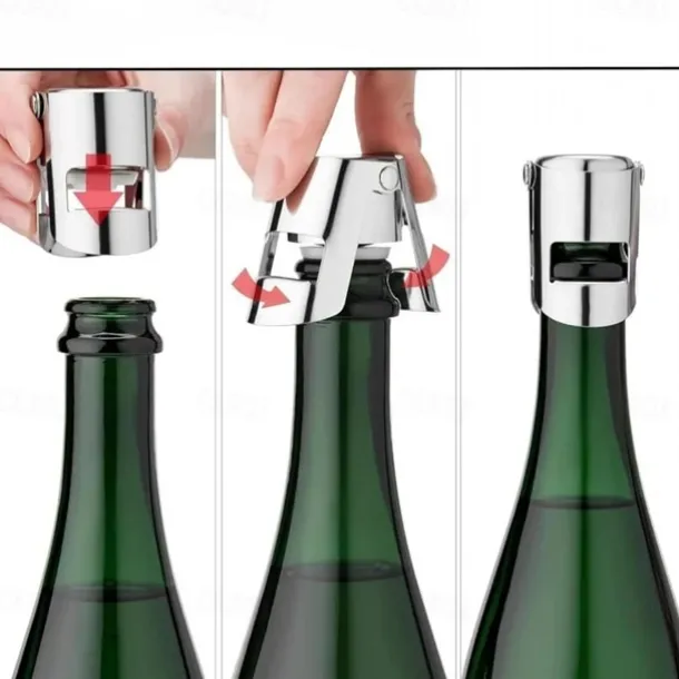 Stainless Steel Champagne Bottle Stopper Vacuum Sealed Sparkling Champagne Wine Bottle Saver Stopper Cap Bottle Opener Bar Tool Portable Stainless Latches Champagne Sparkling Wine Bottle Stopper