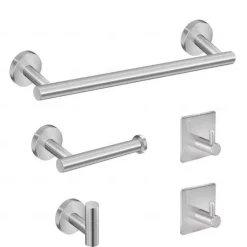 Stainless Steel Clothes And Hats Hook Bathroom Creative Roll Paper Towel Rack Single Pole Towel Rack Set Hook Five Piece Set