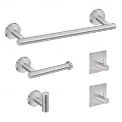 Stainless Steel Clothes And Hats Hook Bathroom Creative Roll Paper Towel Rack Single Pole Towel Rack Set Hook Five Piece Set