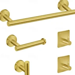 Stainless Steel Clothes And Hats Hook Bathroom Creative Roll Paper Towel Rack Single Pole Towel Rack Set Hook Five Piece Set