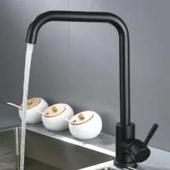 Stainless Steel Deck Mounted Kitchen Faucet, Nickel Brushed Multi-function Rotatable Kitchen Faucet with Hot and Cold Switch