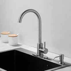 Stainless Steel Deck Mounted Kitchen Faucet, Nickel Brushed Multi-function Rotatable Kitchen Faucet with Hot and Cold Switch