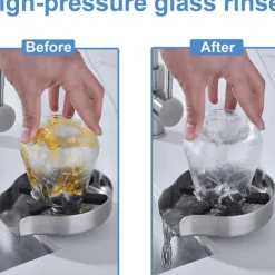 Stainless Steel Glass Rinser for Kitchen Sink, Glass Bottle Cup Washer for Sink Cup Rinser Clean Sink Attachment Accessories for Baby Bottle, Bar Wine Glass, and More Cups