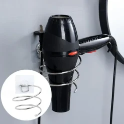 Stainless Steel Hair Dryer Holder Adhesive Blower Organizer Wall Mounted Spiral Stand Shelves Bathroom Storage Accessories