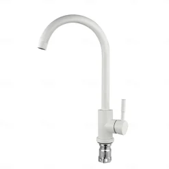 Stainless Steel Kitchen Faucet,Nickel Brushed Free Standing Single Handle One Hole Standard Spout High Arc 360° Rotatable Bathroom Sink Faucet with Hot and Cold Water Switch