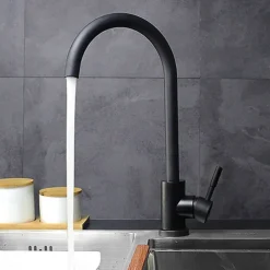 Stainless Steel Kitchen Faucet,Nickel Brushed Free Standing Single Handle One Hole Standard Spout High Arc 360° Rotatable Bathroom Sink Faucet with Hot and Cold Water Switch