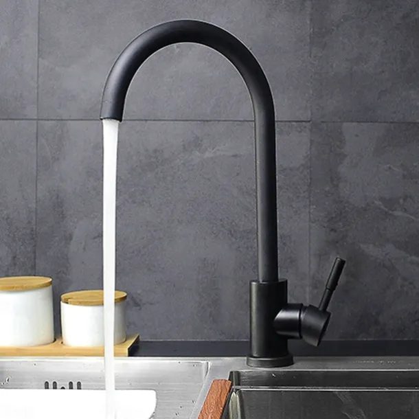 Stainless Steel Kitchen Faucet,Nickel Brushed Free Standing Single Handle One Hole Standard Spout High Arc 360° Rotatable Bathroom Sink Faucet with Hot and Cold Water Switch