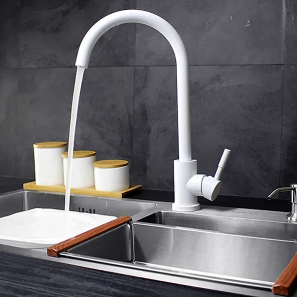 Stainless Steel Kitchen Faucet,Nickel Brushed Free Standing Single Handle One Hole Standard Spout High Arc 360° Rotatable Bathroom Sink Faucet with Hot and Cold Water Switch