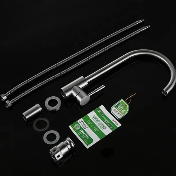 Stainless Steel Kitchen Faucet,Nickel Brushed Free Standing Single Handle One Hole Standard Spout High Arc 360° Rotatable Bathroom Sink Faucet with Hot and Cold Water Switch