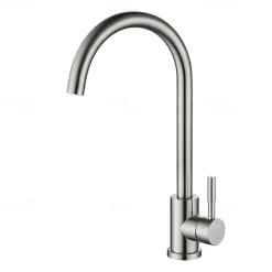 Stainless Steel Kitchen Faucet,Nickel Brushed Free Standing Single Handle One Hole Standard Spout High Arc 360° Rotatable Bathroom Sink Faucet with Hot and Cold Water Switch