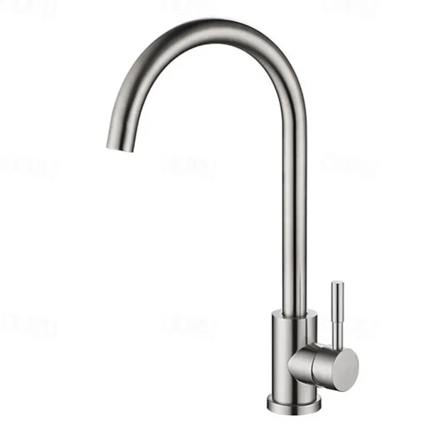 Stainless Steel Kitchen Faucet,Nickel Brushed Free Standing Single Handle One Hole Standard Spout High Arc 360° Rotatable Bathroom Sink Faucet with Hot and Cold Water Switch