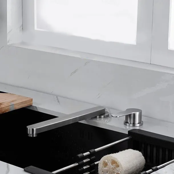 Stainless Steel Kitchen Faucet Sink Mixer Folding Vessel Tap, Single Handle 360 Degree Swivel with G1/2 Cold and Hot Hose