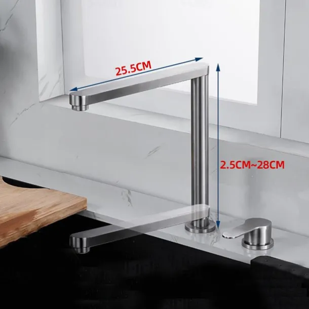 Stainless Steel Kitchen Faucet Sink Mixer Folding Vessel Tap, Single Handle 360 Degree Swivel with G1/2 Cold and Hot Hose