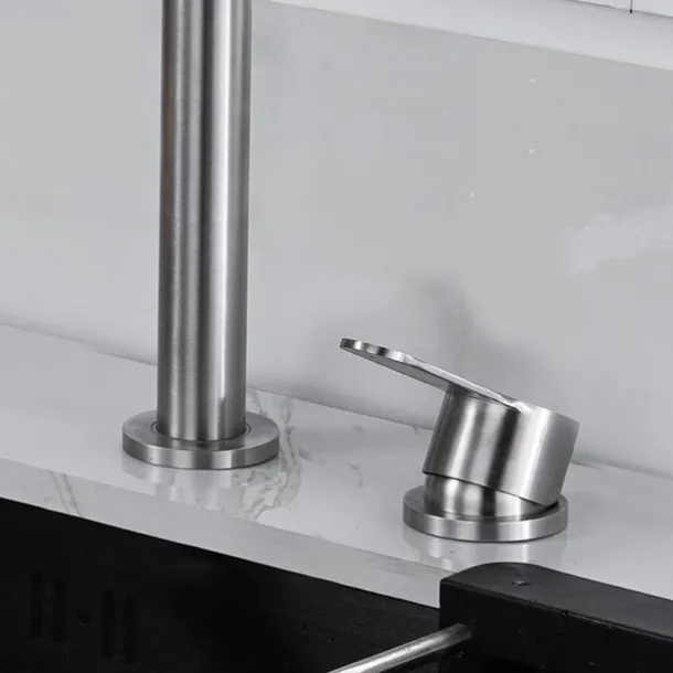 Stainless Steel Kitchen Faucet Sink Mixer Folding Vessel Tap, Single Handle 360 Degree Swivel with G1/2 Cold and Hot Hose