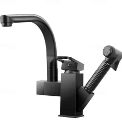 Stainless Steel Kitchen Faucet Pull Out with Sprayer, 360° Swivel Spout Vessel Taps with Cold and Hot Hose