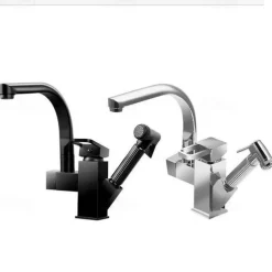 Stainless Steel Kitchen Faucet Pull Out with Sprayer, 360° Swivel Spout Vessel Taps with Cold and Hot Hose