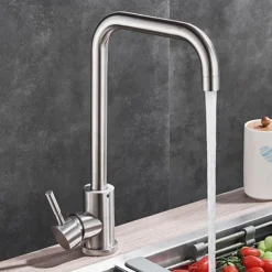 Stainless Steel Kitchen Sink Mixer Faucet, 360 Swivel Single Handle Kitchen Taps Deck Mounted, with Hot and Cold Water Hose Vessel Taps