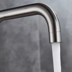 Stainless Steel Kitchen Sink Mixer Faucet, 360 Swivel Single Handle Kitchen Taps Deck Mounted, with Hot and Cold Water Hose Vessel Taps