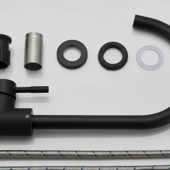 Stainless Steel Kitchen Sink Mixer Faucet, 360 Swivel Single Handle Kitchen Taps Deck Mounted, with Hot and Cold Water Hose Vessel Taps