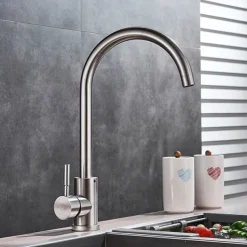 Stainless Steel Kitchen Sink Mixer Faucet, 360 Swivel Single Handle Kitchen Taps Deck Mounted, with Hot and Cold Water Hose Vessel Taps