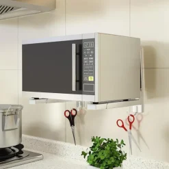 Stainless Steel Microwave Oven Rack Retractable Kitchen Storage Rack Wall-Mounted Oven Rack