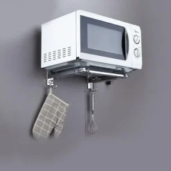Stainless Steel Microwave Oven Rack Retractable Kitchen Storage Rack Wall-Mounted Oven Rack
