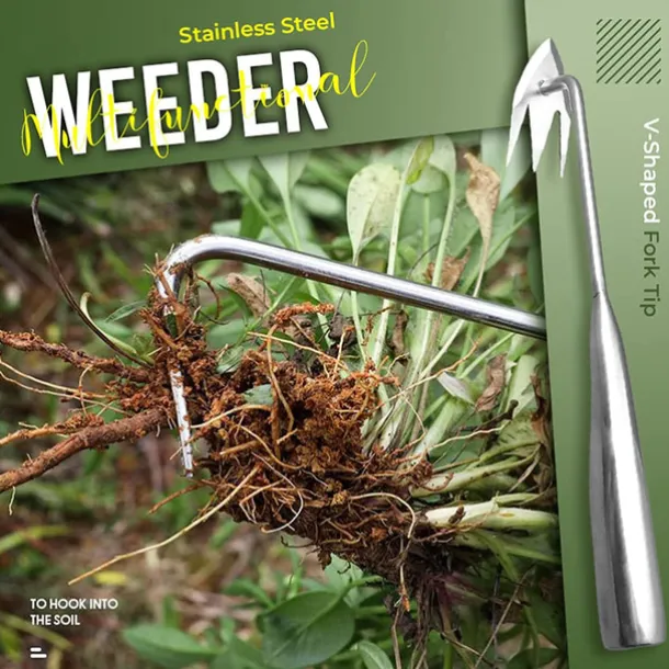 Stainless Steel Multifunctional Weeder, Hand Weeder Tool Stand Up Weed Puller Tool with Long Handle, V-Shaped Light Duty Hand Weeder for Lawn Garden Yard Farm Weed Removal
