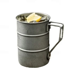 Stainless Steel Outdoor Camping Cup Portable Foldable Handle Retro Beer Cups Coffee Water Mugs Picnic Travel Drinkware