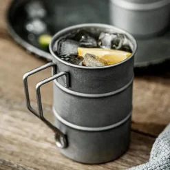 Stainless Steel Outdoor Camping Cup Portable Foldable Handle Retro Beer Cups Coffee Water Mugs Picnic Travel Drinkware