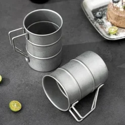 Stainless Steel Outdoor Camping Cup Portable Foldable Handle Retro Beer Cups Coffee Water Mugs Picnic Travel Drinkware
